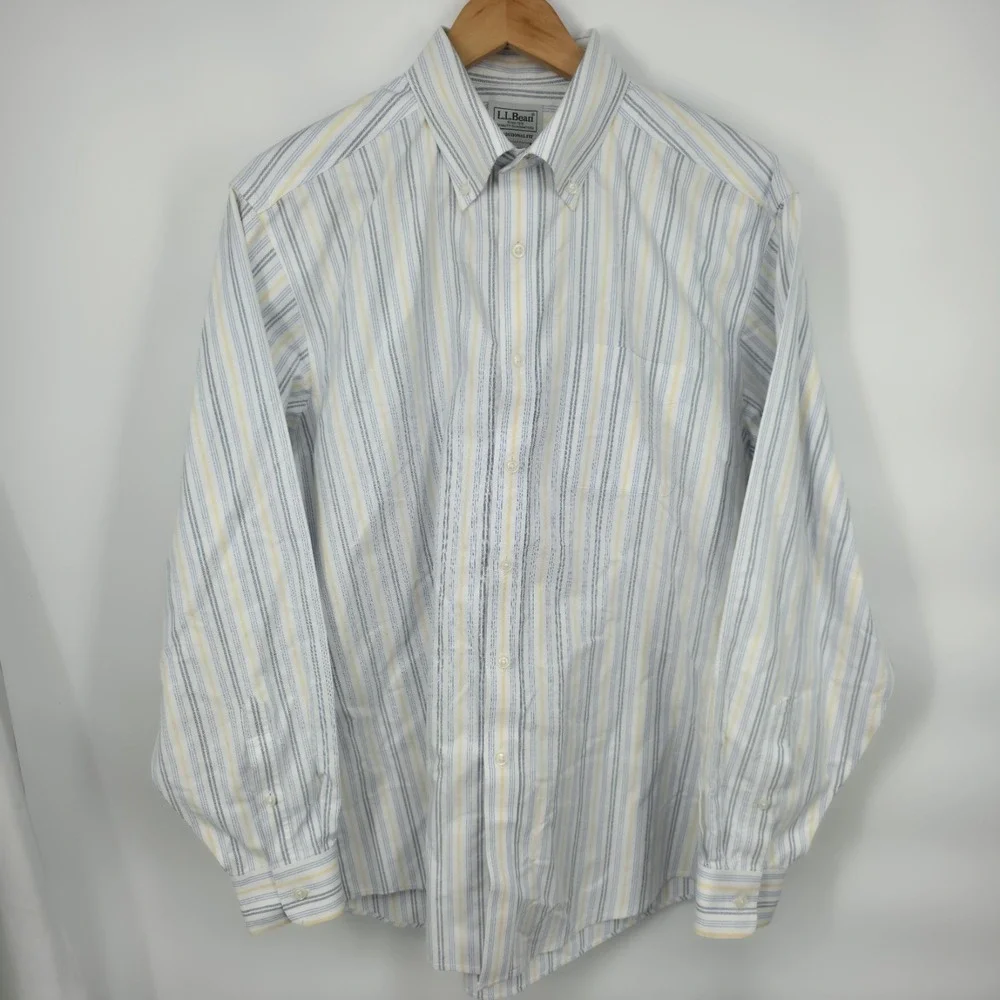 LL Bean Dress‎ Shirt 15.5-34 Pinstripe Striped Button Down Wrinkle Resistant L/S